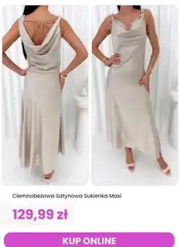 Modna Kiecka Sukienka satynowa maxi ModnaKiecka.pl ciemnobeżowa oferta