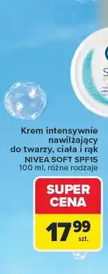 Carrefour Krem intensywnie nawilżający do twarzy ciała i rąk Nivea Soft SPF15 oferta