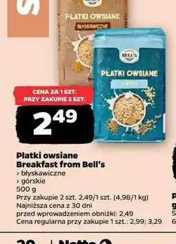 Netto Płatki owsiane górskie Breakfast from Bell's oferta