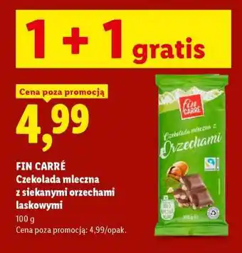 Lidl FIN CARRÉ Czekolada mleczna z siekanymi orzechami laskowymi oferta