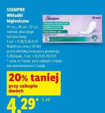 Lidl SIEMPRE Wkładki higieniczne oferta