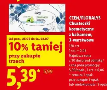 Lidl CIEN/FLORALYS Chusteczki kosmetyczne z balsamem, 3-warstwowe oferta