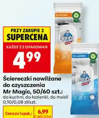 Biedronka Ściereczki nawilżane do czyszczenia Mr Magic, 50/60 szt oferta