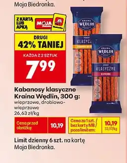 Biedronka Kabanosy klasyczne Kraina Wędlin wieprzowe oferta