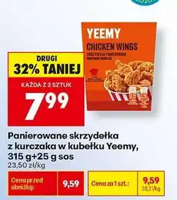 Biedronka Panierowane skrzydełka z kurczaka w kubku Yeemy, 315 g+25 g sos oferta