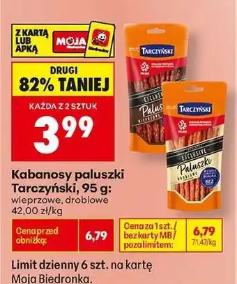 Biedronka Kabanosy paluszki Tarczyński, 95 g oferta