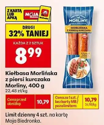 Biedronka Kiełbasa Morliňska z piersi kurczaka Morliny 400 g oferta