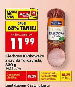 Biedronka Kiełbasa krakowska z szynki Tarczyński 330 g oferta