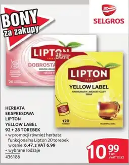 Selgros Herbata Ekspressowa Lipton Yellow Label oferta
