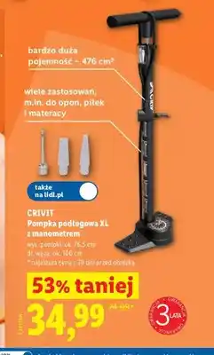 Lidl Pompka podłogowa XL z manometrem Crivit oferta