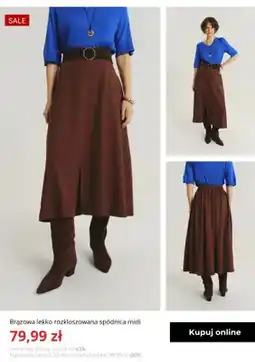 Greenpoint Spódnica damska brązowa lekko rozkloszowana midi Greenpoint oferta