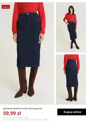 Greenpoint Spódnica jeansowa midi Greenpoint ciemny granat oferta