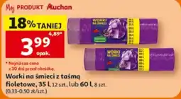 Auchan Worki na śmieci z taśmą fioletowe oferta