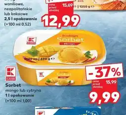 Kaufland K-Classic Sorbet mango lub cytryna oferta