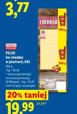 Lidl Ser cheddar w plastrach XXL Pilos oferta