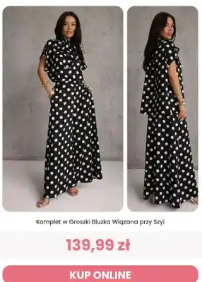 Komplet damski w groszki bluzka wiązana przy szyi Renee