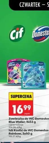 Biedronka Zawieszka do WC Domestos Blue Water lub Kostki do WC Domestos Rainbow oferta