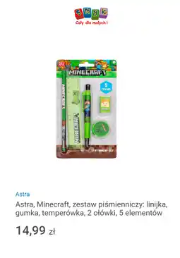 Smyk Astra, Minecraft, zestaw piśmienniczy: linijka, gumka, temperówka, 2 ołówki, 5 elementów oferta