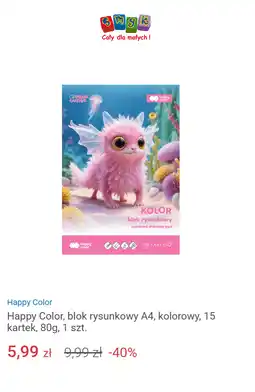 Smyk Happy Color, blok rysunkowy A4, kolorowy, 15 kartek, 80g, 1 szt oferta