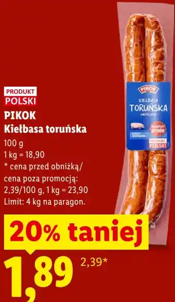 Lidl Pikok Kiełbasa toruńska oferta