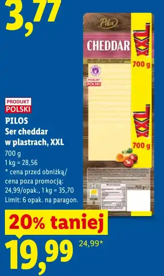 Lidl PILOS Ser cheddar w plastrach, XXL oferta