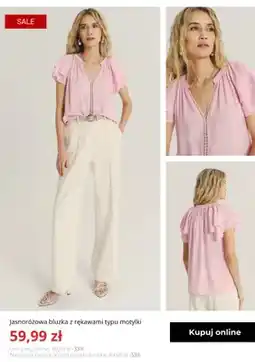 Greenpoint Bluzka damska jasnoróżowa z rękawami typu motylki Greenpoint oferta