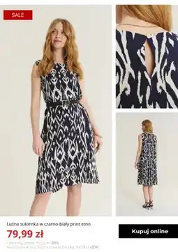 Greenpoint Sukienka damska luźna Greenpoint w czarno-biały print etno oferta