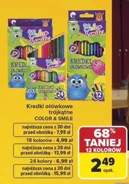 Carrefour Kredki ołówkowe trójkątne Color & Smile 18 kolorów oferta
