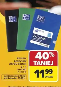 Carrefour Zestaw zeszytów A5 60 kartek Oxford w kratkę 3-pak oferta
