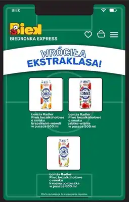 Biedronka Piwo kwaśne porzeczki Łomża Radler 0.0% oferta