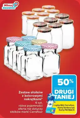 Carrefour Zestaw słoików z kolorowymi nakrętkami oferta