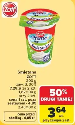 Carrefour Śmietana ZOTT oferta