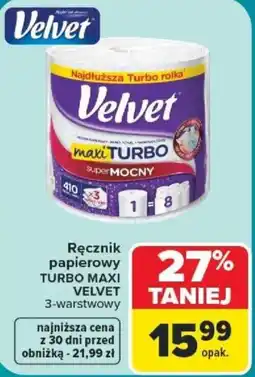Carrefour Ręcznik papierowy TURBO MAXI VELVET 3-warstwowy oferta