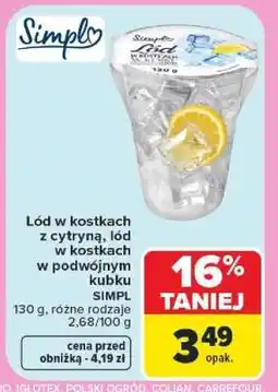 Carrefour Lód w kostkach z cytryną, lód w kostkach w podwójnym kubku oferta