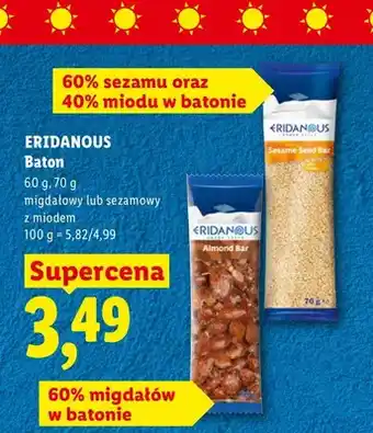 Lidl Baton migdałowy z miodem Eridanous oferta