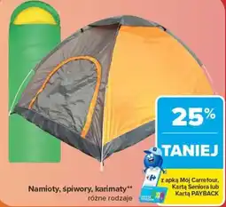 Carrefour Namioty, śpiwory, karimaty oferta