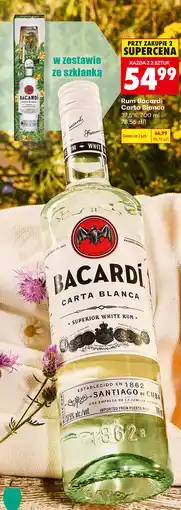 Biedronka Rum Bacardí Carta Blanca 37,5%, 700 ml w zestawie ze szklanką oferta