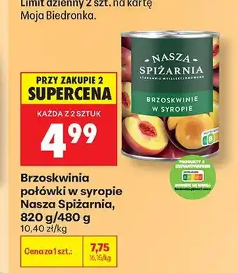 Biedronka Brzoskwinia połówki w syropie Nasza Spiżarnia oferta