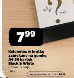 Netto Kołonotes w kratkę zamykany na gumkę A6 96 kartek Black & White oferta