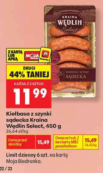 Biedronka Kiełbasa z szynki sądecka Kraina Wędlin Select oferta