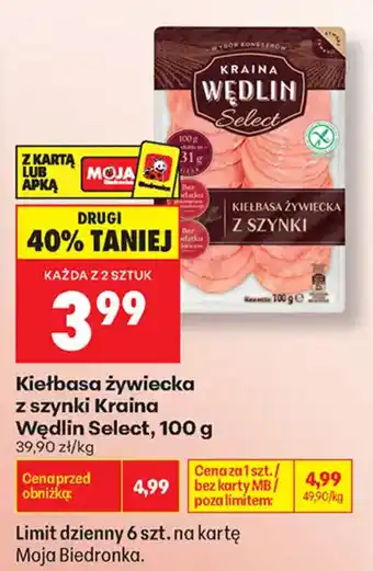 Biedronka Kiełbasa żywiecka z szynki Kraina Wędlin Select oferta