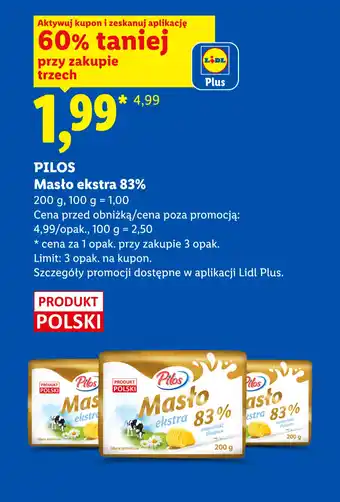 Lidl Pilos masło ekstra 83% oferta