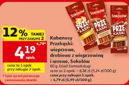Auchan Kabanosy Przekąski: wieprzowe, drobiowe z wieprzowiną i serowe, Sokołów oferta