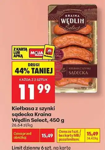 Biedronka Kiełbasa z szynki sądecka Kraina Wędlin Select, 450 g oferta