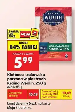 Biedronka Kiełbasa krakowska parzona w plastrach Kraina Wędlin, 250 g oferta