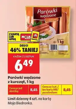 Biedronka Parówki wędzone z kurcząt , 1 kg oferta