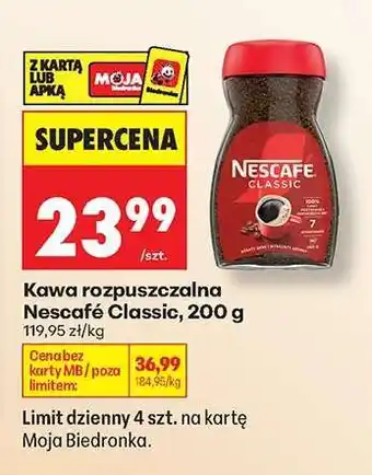 Biedronka Kawa rozpuszczalna Nescafe Classic , 200 g oferta