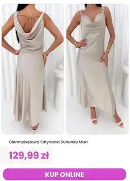Modna Kiecka Sukienka satynowa maxi ModnaKiecka.pl ciemnobeżowa oferta