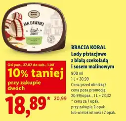 Lidl Bracia Koral Lody pistacjowe z białą czekoladą i sosem malinowym oferta