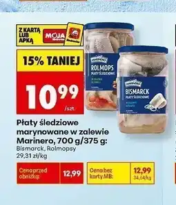 Biedronka Płaty śledziowe marynowane w zalewie Rolmopsy Marinero oferta